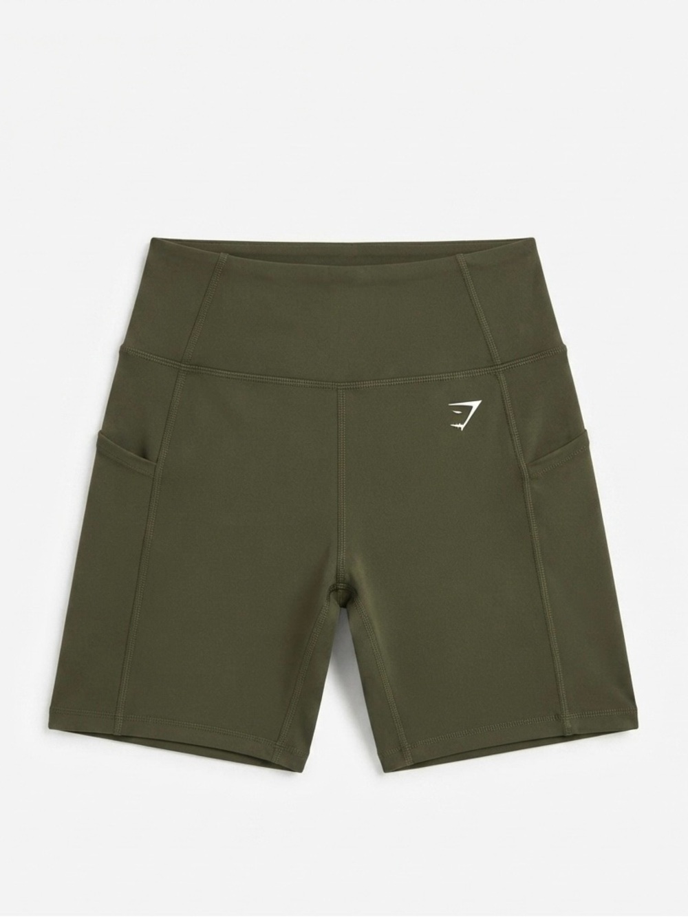 Gymshark Olive Green High-Rise Bike Shorts with Side Pockets